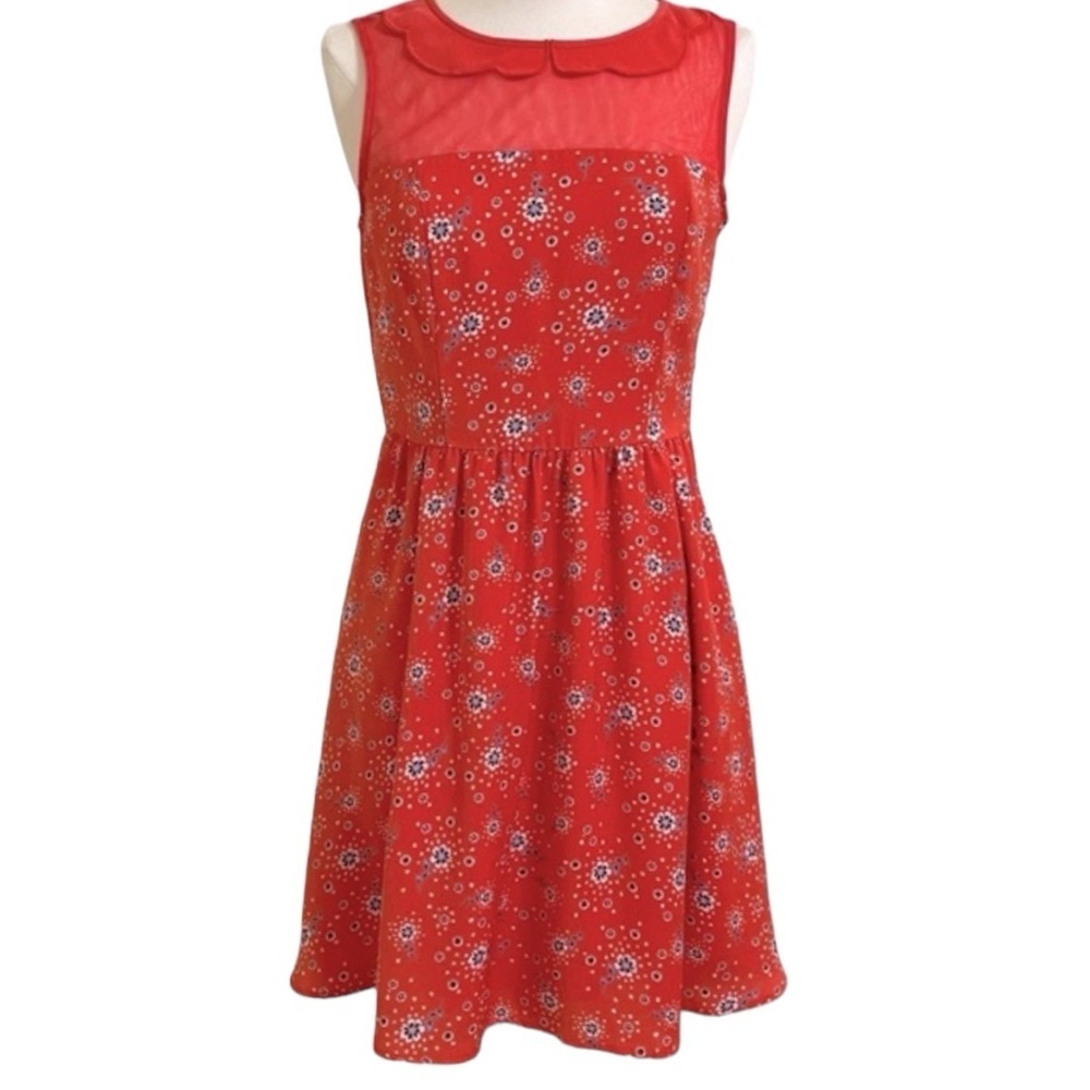 LC Lauren Conrad orange floral print dress with scalloped collar. Size 12
